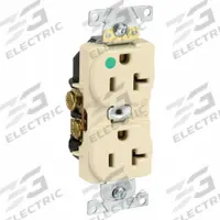 LEVITON Receptacle: Hospital Grade Fed. Spec., Duplex, 5-20R, Ivory, 125V AC, 20 A, 2 Pole / 3 Wire (MPN 8300-HI)