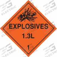 BRADY DOT Container Placard: Explosives 1.3 L 1, 10 3/4 in x 10 3/4 in, 10 3/4 in Label Ht, Placard (MPN 63360). Key specifications — Brand: BRADY; Message: Explosives 1.3 L 1.