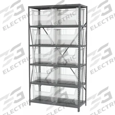 AKRO-MILS Bin Shelving: 36 in x 18 in x 79 in, 1 Sided, 12 Bins, Open, Stacking Bin - Metal Stationary Bin Shelving with Open-Front Bins