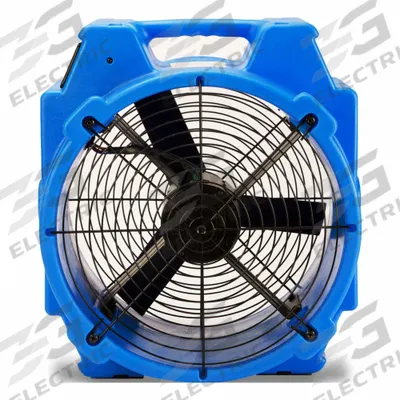 B-AIR Axial Blower: 3,320 cfm, 1/4 hp, Fixed Frame, 115V AC, 2 Speeds, Blue, 360° - Portable Fans