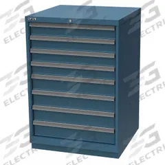 LISTA Modular Drawer Cabinet: 28 1/4 in x 28 1/2 in x 41 3/4 in, 8 Drawers, 148 Compartments, Steel (MPN SC09-0805A-FTKACB). Key specifications — Drawer Inside Height: (4) 3 in; Drawer Access: Single; Base Type: Frame; Number of Compartments per Drawer: (4) 24; Brand: LISTA; Cabinet Color: Classic Blue.