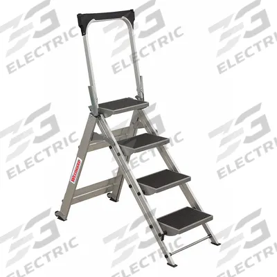 WESTWARD Step Stool: 4 Steps, 4.6 ft Overall Ht, 300 lb Load Cap, Aluminum - Folding Step Stools