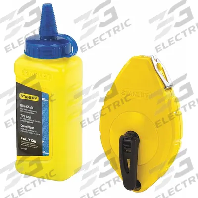 STANLEY Chalk Line Reel: 3:1, 100 ft Line Lg, Black/Yellow, 4 oz Fill Wt, Sliding Door - Chalk Line Reel Kits