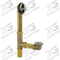 APPROVED VENDOR Shower Drain: Stainless Steel, Chrome, 1 1/2 in Overall Dia, Trip Lever, Slip (MPN 35201). Key specifications — Color: Gold; Includes: 2 Hole Overflow Plate; Connection Type: Slip; Material: Stainless Steel; Grate Material: Stainless Steel.