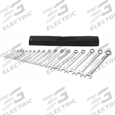 WESTWARD Combination Wrench Set: Alloy Steel, Chrome, 18 Tools, 15° Head Offset Angle - SAE 6-Point Combination Wrench Sets