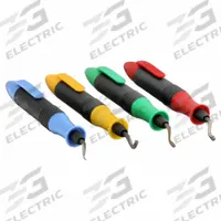 SHAVIV Deburring Tool Set: E100/E111/E200/E300 Blade, Glo-Burr Handle, Blue/Green/Red/Yellow (MPN 154-29144). Key specifications — Brand: SHAVIV; Blade Trade Number: E100; Features: Pocket Clip; Color (merch): Green.