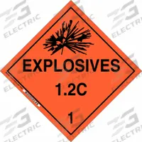 BRADY DOT Container Placard: Explosives 1.2 C 1, 10 3/4 in x 10 3/4 in, 10 3/4 in Label Ht, Placard (MPN 63310). Key specifications — Brand: BRADY; Message: Explosives 1.2 C 1.