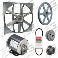 Exhaust Fan with Drive Package: Belt Drive, 30 in Blade, 1/2 hp, 9,474 cfm, 208-230/460V AC, 3 ph (MPN 7AR59). Key specifications — Frame Finish: Zinc Plated; Assembled: Unassembled; Brand: DAYTON; Nameplate Voltage: 208-230/460V AC; Frame Material: Steel; Guard Type: None; Method of Construction: Cast; Motor Type: 3-Phase.