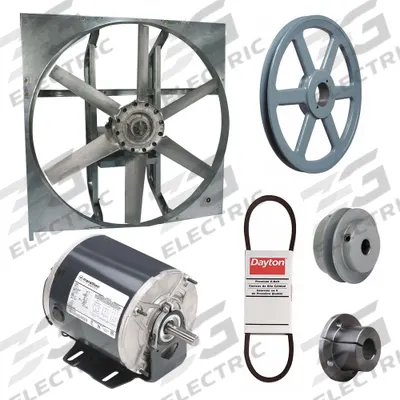 Dayton Exhaust Fan with Drive Package: Belt Drive, 30 in Blade, 1/2 hp, 9,474 cfm - Belt-Drive Panel Exhaust Fans with Drive Package