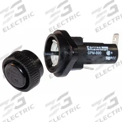 MERSEN Panel Mount Fuse Holder: For Fuse Size 13/32 in x 1 1/2 in, 1 Pole, 30 A Max, 600 V AC (MPN GPM-B90). Key specifications — Fuse Holder Termination Type: Right Angle 1/4 in Quick Connect; Fuse Holder Cap Style: Bayonet Knob; Brand: MERSEN.