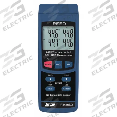 REED INSTRUMENTS Thermocouple Thermometer: -327.9°F to 1,562°F - Multi-Channel Meters with Cabled Data Output