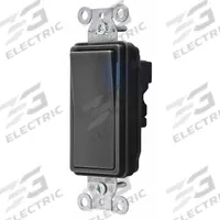 HUBBELL Wall Switch: Rocker Switch, 3-Way, Maintained, Black, 120/277V AC, 20 A (MPN SNAP2123ILBK). Key specifications — Illuminated: Yes; Voltage Rating: 120/277V AC.