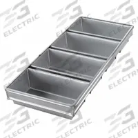 CHICAGO METALLIC Bread Pan: Aluminized Steel, 4 Slots, 9 1/4 in Overall Wd, 2 3/4 in Overall Dp (MPN 44245). Key specifications — Pan Style: Open Top Bread Pan; Brand: CHICAGO METALLIC; Color: Silver; Material: Aluminized Steel; NSF Certified: No; Number of Slots: 4.