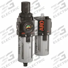 ARO Filter/Regulator/Lubricator: 1/2 in NPT, 172 scfm, 140 psi Max Op Pressure, 5 micron, Auto Drain (MPN C38341-601). Key specifications — attr109588: 2000; attr109524: ARO.