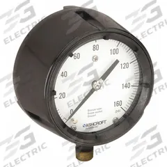 ASHCROFT Process Pressure Gauge: 0 psi to 160 psi, White, 4 1/2 in Dial, 1/2 in NPT Male, Bottom (MPN 451279AS04L160#). Key specifications — Brand: ASHCROFT; Pointer Color: Black; Accuracy: ±0.5%; Dial Color: White; Gauge Wetted Parts: Brass / Bronze; Case Material: Phenolic; Vibration Resistance Properties: None; Pressure Range: 0 psi to 160 psi.