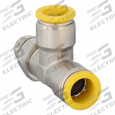 PARKER Push-Fit Tee Fitting: 12 mm OD x 12 mm OD x 1/4 in Pipe Size, Brass - Nickel-Plated Brass Tube Fittings