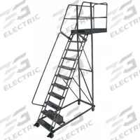 BALLYMORE Rolling Cantilever Ladder: 9.2 ft Platform Ht, Unassembled, Locking Casters, Steel (MPN CL-11-35-P). Key specifications — attr1051489: Gray; attr1051483: BALLYMORE; attr1051499: Double Handrails; attr1051504: Steel.
