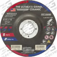 SAIT Abrasive Grinding Wheel: Type 27, 4 1/2" x 1/4" x 7/8", Ceramic, 24 Grit (MPN 20204). Key specifications — Series: Ultimate Grind Ceramic; Brand: UNITED ABRASIVES-SAIT.