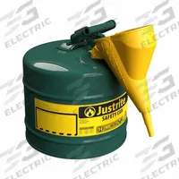 JUSTRITE TYPE I SAFETY CAN: For Use With Oil, 5 gal Capacity, Includes Funnel, Powder Coated Steel (MPN 7150410). Key specifications — Brand: JUSTRITE.