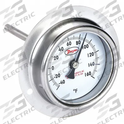 Dwyer Clip On Thermometer: -40°F to 160°F, ±2% Accuracy, 2 1/2 in Dial Dia - General Purpose Panel Mount Dial Thermometers