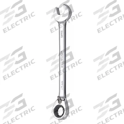 WESTWARD Combination Wrench: Alloy Steel, Chrome, 17 mm Head Size, 8 7/8 in Overall Lg - Metric 12-Point Ratcheting Combination Wrenches
