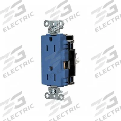 HUBBELL Receptacle: Decorator Duplex, 5-15, Blue, 125V AC, 15 A, 2 Pole / 3 Wire (MPN DR15STBL) - General Purpose Receptacles