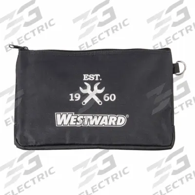 WESTWARD Tool Bag: 12 in W x 1/4 in D x 7 3/8 in H, Black, Polyester, 1 Inside Pockets - Polyester Flat Zippered Tool Bags
