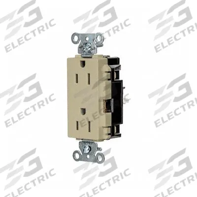 HUBBELL Receptacle: Decorator Duplex, 5-15, Ivory, 125V AC, 15 A, 2 Pole / 3 Wire (MPN DR15STI) - General Purpose Receptacles