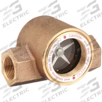 DWYER Window Sight Flow Indicator with Impeller: Rotor, Bronze, 1 1/2 in FNPT, FNPT, Tempered Glass (MPN SFI-100-1-1/2). Key specifications — For Media Type: Glycol; Brand: DWYER; Sight Material: Tempered Glass; Connection Type: FNPT; Flow Direction: Vertical Up; Seal Material: Buna-N; Wetted Material: Buna-N.