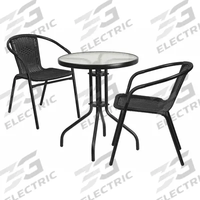FLASH FURNITURE Round Patio Table Set: Clear, Rattan/Wicker Chair Back, 23 3/4 in Table Dia - Round Patio Table Sets