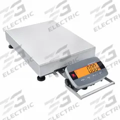 OHAUS Industrial Bench Scale: 16 1/2 in x 21 5/8 in, Not IP Rated, Front-Mounted, Stainless Steel (MPN D33P150B1L5 AM). Key specifications — attr1341383: Ethernet; attr1341384: 0.05 lb/20 g; attr1341400: OHAUS; attr1383935: Stainless Steel.