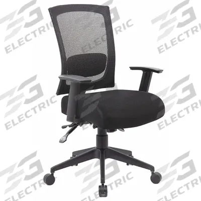 APPROVED VENDOR Office Chair: Black, Fabric & Mesh Material, 20 1/2 in Back Ht - Adjustable-Arm Office Chairs