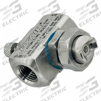 EXAIR Atomizing Spray Nozzle: Pressure, 1 scfm, Narrow Angle Flat, 1/4 in FNPT - External Mix Air-Atomizing Spray Nozzles