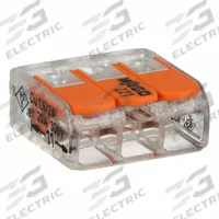 WAGO Lever Wire Connector: 3 Port, 24 AWG – 12 AWG Solid Wire Size Range, 32 A, 600 V, 221 Series (MPN 221-413). Key specifications — attr1307071: WAGO; attr1307104: Lever; attr1351713: 221.