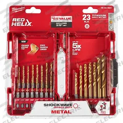 MILWAUKEE Hex Shank Drill Set: 23 Pc, 1/16" to 3/8", 135° Split Point, TiN-Coated HSS (MPN 48-89-4631). Key specifications — attr1239143: Impact Rated.