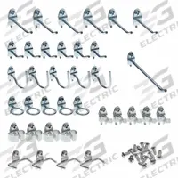 TRITON PRODUCTS Pegboard Hook Assortment Kit: 1/4 in_1/8 in Peg Hole, For 1 in Pegboard Hole Spacing (MPN 76936). Key specifications — Finish: Zinc-Plated; Color: Silver; For Tool Type: Multiple; Includes: (4) Pliers/Wrench Holders, (4) Standard Spring Clips, (5) Extended Spring Clips, (6) 1 in Single Rod 30 Degrees Bends, (6) 2-1/2 in Single Rod 30 Degrees Bends, 6 in Single Rod 30 Degrees Bend; Locking System: Screw-In; Mounting Type: Surface; Material: Steel; Accessory Type: Hook Assortment Kit.