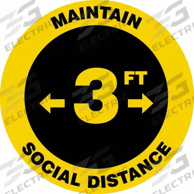COVID 19 Social Distancing Floor Sign: Adhesive Surface Sign Mounting, Vinyl - Maintain 3 Ft Social Distance