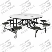 PALMER HAMILTON Cafeteria Table: Gray Glace, Stool Seat, 29 in Overall Ht, 79 in Overall Lg, Circle (MPN 59T122960RD-S8-GBL). Key specifications — Tabletop Structural Material: Industrial Grade High Pressure Laminate with Particleboard Core; Tabletop Surface Material: Laminate.