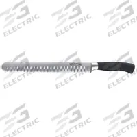 CRESTWARE Slicer Knife: Granton Edge, 10 in Overall Lg, Steel Blade, Santoprene Handle, Black Handle (MPN KN151). Key specifications — Brand: CRESTWARE; Blade Material: Steel; Blade Type: Granton Edge; Forged/Stamped: Forged; Handle Color: Black; Handle Material: Santoprene; Knife Type: Slicer; NSF Certified: Yes.