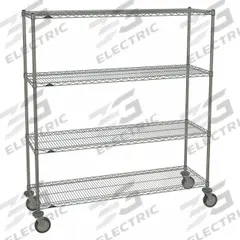 METRO Wire Shelving Unit: 60 in x 18 in x 72 in, Dry, Split Sleeve, 4 Shelves, (4) Swivel, Silver (MPN 1860NC-4,63UP-4,5MP-4). Key specifications — attr15738: Silver; attr15739: Donut Bumpers for Casters; attr14157: Chrome; attr14150: Dry; attr14159: Round; attr5304: 4; attr14155: (4) Swivel; attr14158: Steel.