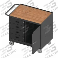 DURHAM MFG Mobile Cabinet Workbench: 36 in x 24 in, Hardboard, 1,200 lb Overall Load Capacity, Gray (MPN 3121-TH-95). Key specifications — Included Components: Handle on Side; Assembly: Fully Assembled; Brand: DURHAM MFG.
