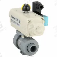 HAYWARD FLOW CONTROL Pneumatically Actuated Two-Way Ball Valve: 1/2 in, CPVC, Air to Spring (MPN PSSTBH205STVA9). Key specifications — Brand: HAYWARD FLOW CONTROL; Connection Gender - Side 1: Female; Actuator Features: Position Indicator; Actuator Operation: Air to Spring; Actuator Series: PSS; Connection Gender - Side 2: Female; Connection Type - Side 1: True-Union Socket/True-Union NPT; Connection Type - Side 2: True-Union Socket/True-Union NPT.
