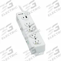 TRIPP LITE Outlet Strip: 4 Outlets, 15 ft Cord Lg, 5 A Current, UL 1363A, White, 5-15P, 2 1/2 in Wd (MPN PS-415-HGUSB). Key specifications — Brand: TRIPP LITE; Mounting Style: Keyhole.