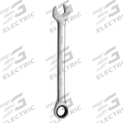 WESTWARD Combination Wrench: Alloy Steel, Chrome, 50 mm Head Size, 25 3/4 in Overall Lg - Metric 12-Point Ratcheting Combination Wrenches