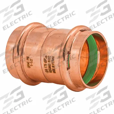 QUICKFITTING SUREPRESS Press Copper Coupling with Stop: 1 1/2 in CTS x 1 1/2 in CTS size - Plumbing Copper & Bronze Press Tube Fittings with Seal Window