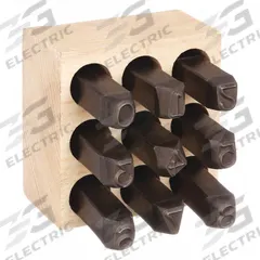 YOUNG BROS. STAMP WORKS Hand Stamp Kit: 0 thru 9 (6 doubles as 9), 5/16 in Character Ht, Steel, Wood (MPN 07092). Key specifications — Material: Steel; Brand: YOUNG BROS. STAMP WORKS; Characters Included: 0 thru 9 (6 doubles as 9).