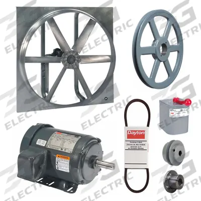 Dayton Exhaust/Supply Fan: Belt Drive, 36 in Blade, 2 hp, Totally Enclosed, 230/460V AC - Belt-Drive Reversible Panel Fans with Drive Package