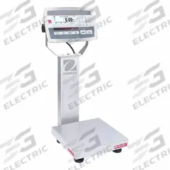OHAUS Industrial Bench Scale: 10 in x 10 in, IP67/IP68, Column-Mounted, 25 lb Wt Capacity - Imperial (MPN D52XW12WQS6). Key specifications — Connection Ports: Bluetooth; Readability: 0.001 lb/0.5 g; Brand: OHAUS; Weighing Surface Material: Stainless Steel.