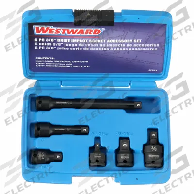 WESTWARD Impact Adapter and Extension Set: 3/8 in Input Drive Size, Black Oxide - Impact Socket Extension & Adapter Sets