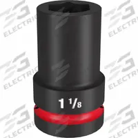 MILWAUKEE Deep Impact Socket: 1 in Drive Size, SAE, 1 1/8 in Socket Size, 6-Point, Deep, Friction (MPN 49-66-6506). Key specifications — attr1215501: MILWAUKEE; attr1215515: Black Phosphate; attr1215518: 1-1/8 in.